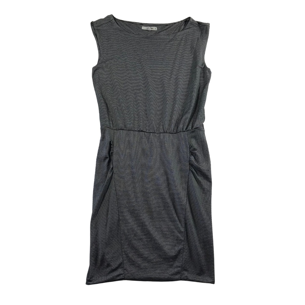 Athleta Womens Black White Micro Stripe Sleeveless Boat Neck Sheath Dress Small